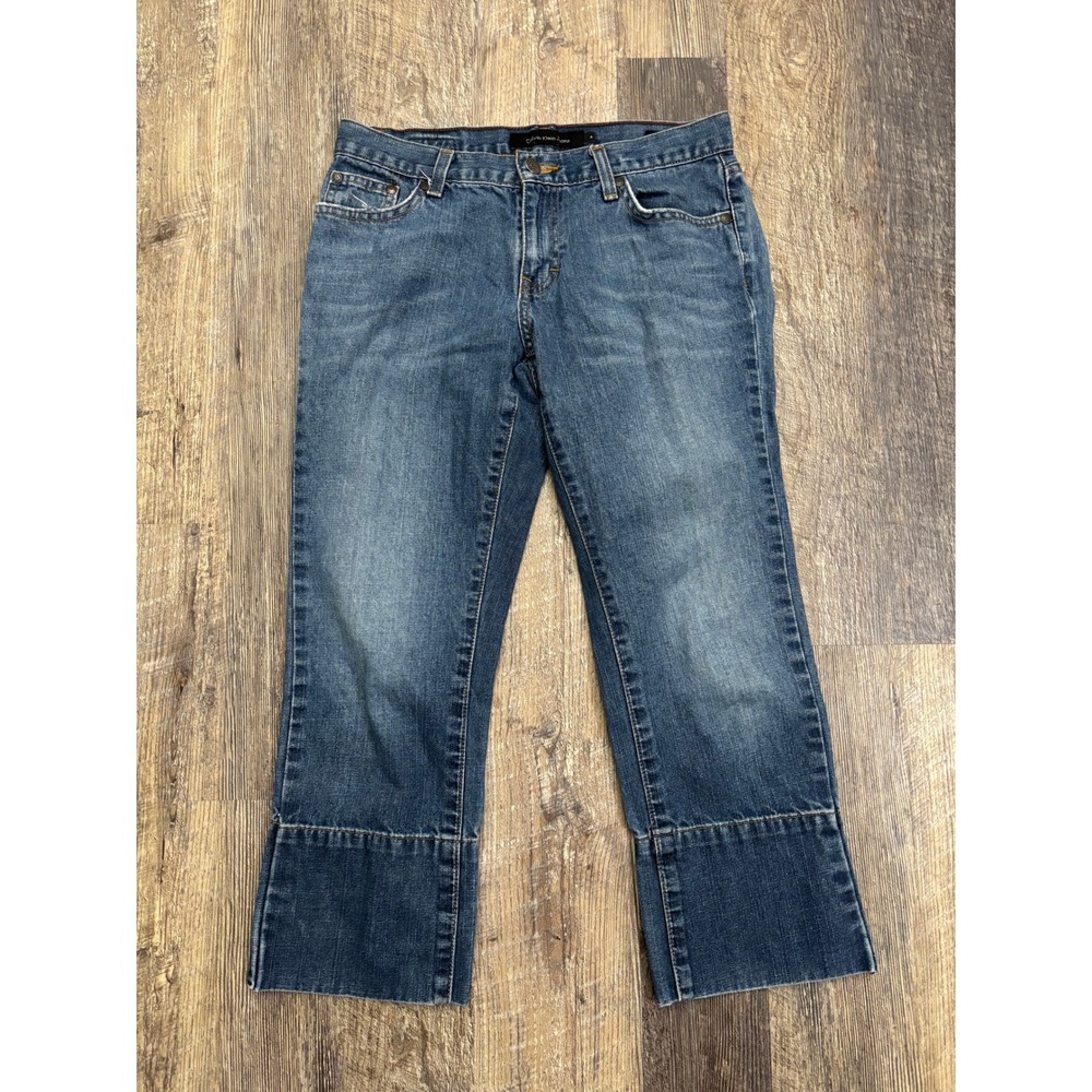 Calvin Klein Jeans Lean Womens Size 4 Medium Wash Raw‎ Hem Cropped Denim Jeans